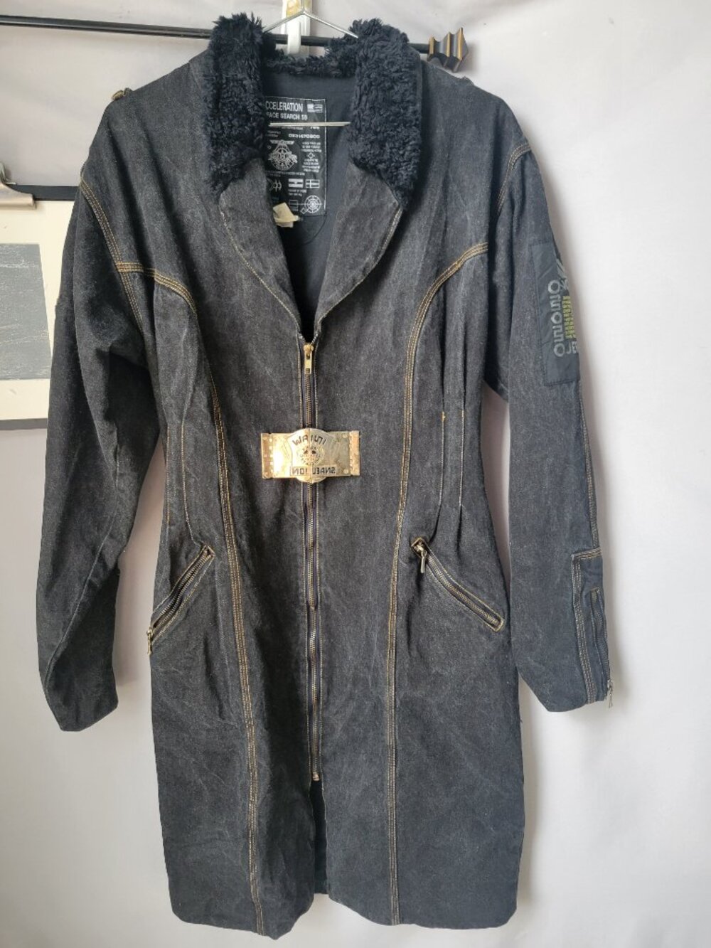 Vintage 80s No! Jeans Fur Collar Denim Dress L